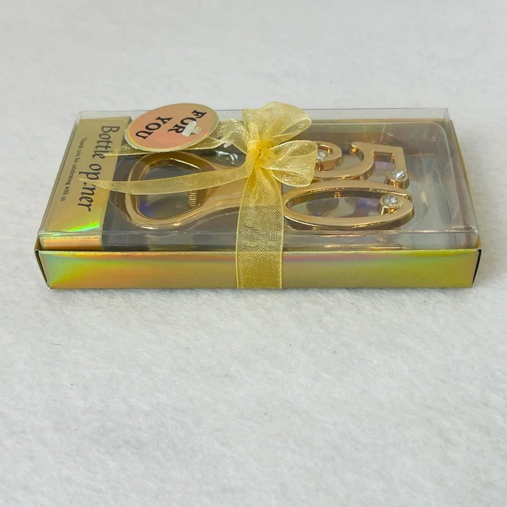 Gold 50th Birthday Anniversary Bottle Opener Rhinestone Party Favor‎ Gift Box